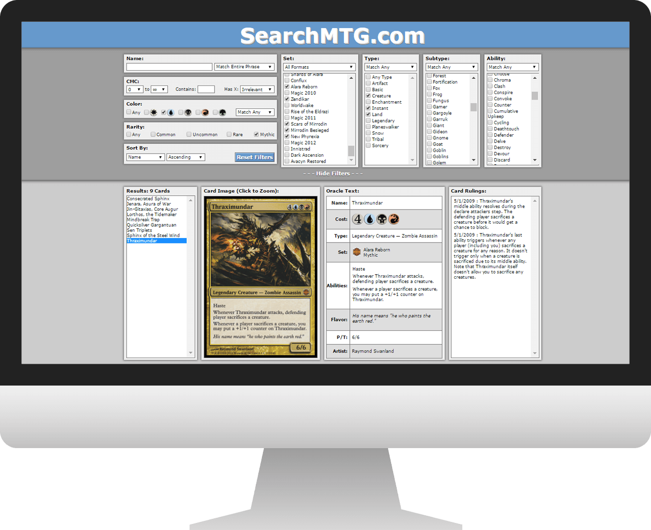 Search MTG website displayed on a monitor.